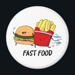 Fast Food Funny Burger And Fries Pun マグネット<br><div class="desc">Fast Food Funny Burger And Fries Pun features a cute burger and fries running in a hurry because they're fast food. Cute Pun gift for family and friends who love fast food puns.</div>
