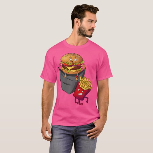 Fast Food In Pocket Fries Burger Pommes Frites Pot Tシャツ (正面フル)