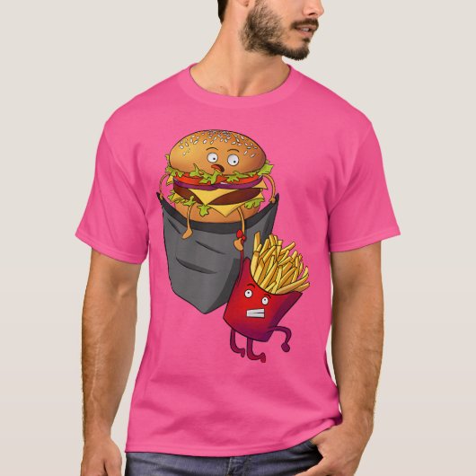 Fast Food In Pocket Fries Burger Pommes Frites Pot Tシャツ (正面)
