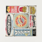 Fast food restaurants and diners retro signs colle タペストリー (正面(横))