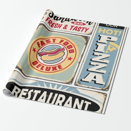 Fast food restaurants and diners retro signs colle ラッピングペーパー (アンロールド)