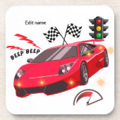 Fast Lane Racing Checkered Flag & Car Party コースター (正面)