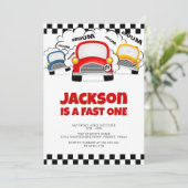 Fast One モダン Interactive Boy 1st誕生日 招待状 (スタンド正面)