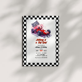 "Fast One" レースカーレーサー 1歳の誕生日パーティー 招待状