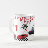 Fast One 赤と黒のレーシングカー 1歳の誕生日フォト コーヒーマグカップ (正面左)