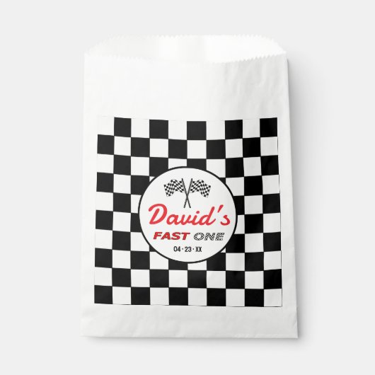 Fast ONE | 黒と白のレース カー フラッグ 誕生日 フェイバーバッグ (正面)