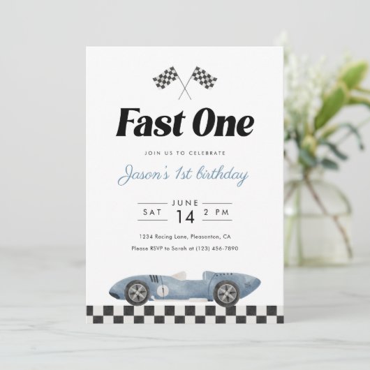 Fast One 1st バージョン ヴィンテージ レースカー ウォーターカラー 招待状 (スタンド正面)