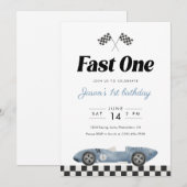 Fast One 1st バージョン ヴィンテージ レースカー ウォーターカラー 招待状 (正面/裏面)
