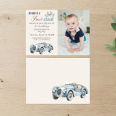 Fast One 1st Birthday Blue Race Car Boy Photo 招待状
