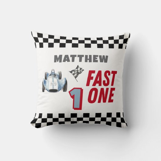 Fast One 1st birthday Boy Racing Car  クッション (正面)
