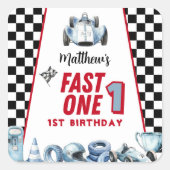Fast One 1st birthday Boy Racing Car  スクエアシール (正面)