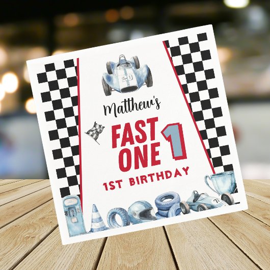 Fast One 1st birthday Boy Racing Car  スタンダードカクテルナプキン