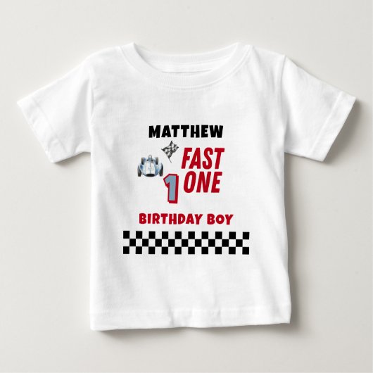 Fast One 1st birthday Boy Racing Car  ベビーTシャツ (正面)