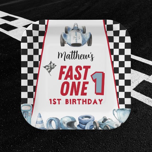 Fast One 1st birthday Boy Racing Car  ペーパープレート