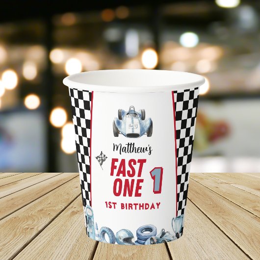 Fast One 1st birthday Boy Racing Car  紙コップ