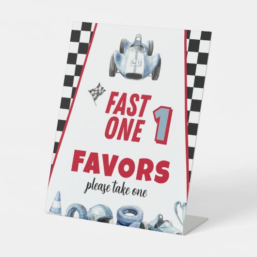 Fast One 1st birthday Boy Racing Car Favors  台座サイン (正面)