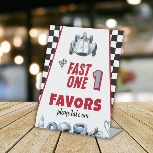 Fast One 1st birthday Boy Racing Car Favors  台座サイン