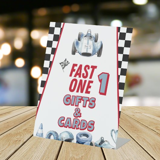 Fast One 1st birthday Boy Racing Car Gifts  台座サイン