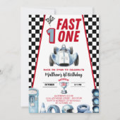 Fast One 1st birthday Boy Racing Car Invitation 招待状 (正面)