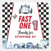 Fast One 1st birthday Boy Racing Thank You  スクエアシール (正面)