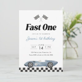 Fast One 1st Birthday Vintage Race Car Watercolor  招待状