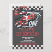 Fast One Birthday Race Car Track Party Red 招待状 (正面)