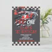 Fast One Birthday Race Car Track Party Red 招待状 (スタンド正面)