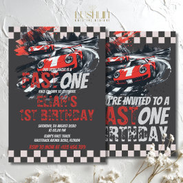 Fast One Birthday Race Car Track Party Red 招待状