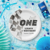 Fast ONE Birthday Race Flag 1st Birthday Theme ペーパープレート (パーティー)
