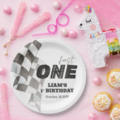 Fast ONE Birthday Race Flag 1st Birthday Theme ペーパープレート (パーティー)