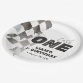 Fast ONE Birthday Race Flag 1st Birthday Theme ペーパープレート (アングル)