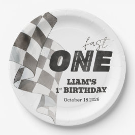 Fast ONE Birthday Race Flag 1st Birthday Theme ペーパープレート
