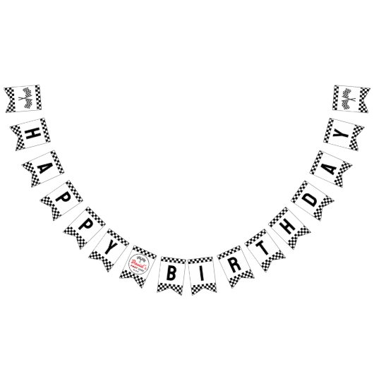 Fast One Black White Race Car Flags Happy Birthday バンティングフラッグ (全)