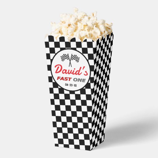 Fast ONE | Black White Race Car Flags Popcorn フェイバーボックス (はじけた状態)