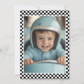 Fast One Blueレースカーボーイ1stバースデーフォト 招待状 (裏面)