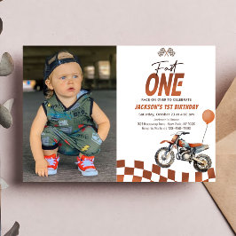 Fast One Dirt Bike Boy 1st Birthdayパーティー写真 招待状