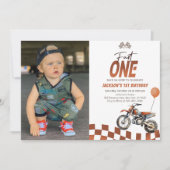Fast One Dirt Bike Boy 1st Birthdayパーティー写真 招待状 (正面)