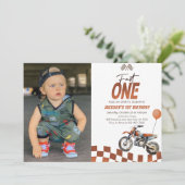 Fast One Dirt Bike Boy 1st Birthdayパーティー写真 招待状 (スタンド正面)