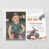 Fast One Dirt Bike Boy 1st Birthday写真 招待状 (正面)