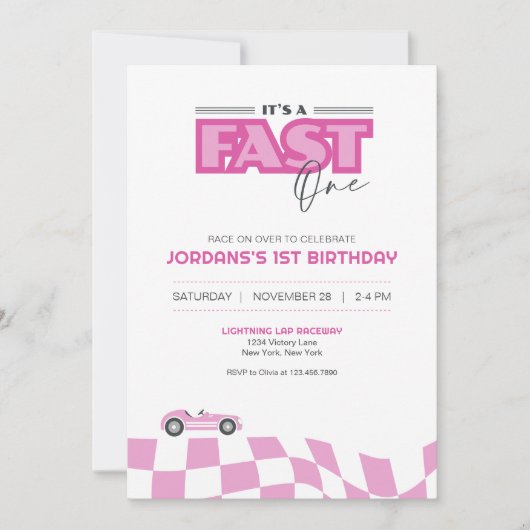 Fast One First Birthday Race Car Invitation 招待状 (正面)