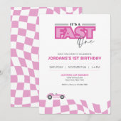 Fast One First Birthday Race Car Invitation 招待状 (正面/裏面)