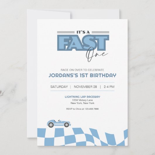 Fast One First Birthday Race Car Invitation 招待状 (正面)