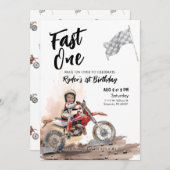 Fast One Little Racer 1st Birthday Photo Invite 招待状 (正面/裏面)