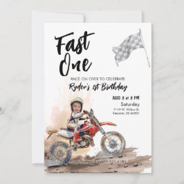Fast One Little Racer 1st Birthday Photo Invite 招待状