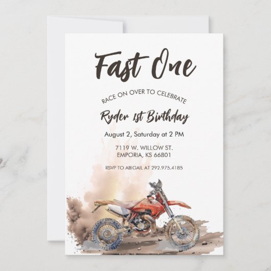 Fast One Little Racer First Birthday Invitation 招待状 (正面)