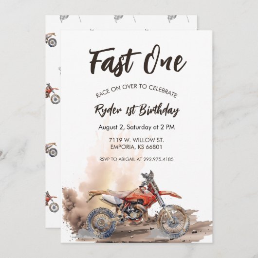 Fast One Little Racer First Birthday Invitation 招待状 (正面/裏面)