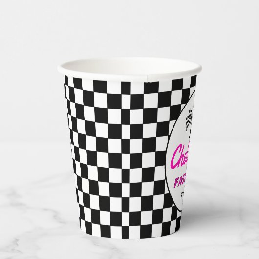 Fast ONE Pink Black White Race Car Flags Birthday  紙コップ (右)