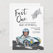 Fast One Race Car 1st Birthday Photo Invitation 招待状 (正面/裏面)