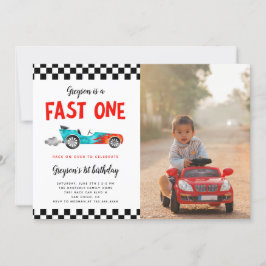 FAST ONE Race Car Boy 1st Birthdayパーティー写真 招待状
