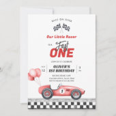 Fast One Race Car Boy 1st Birthday Invitation 招待状 (正面)